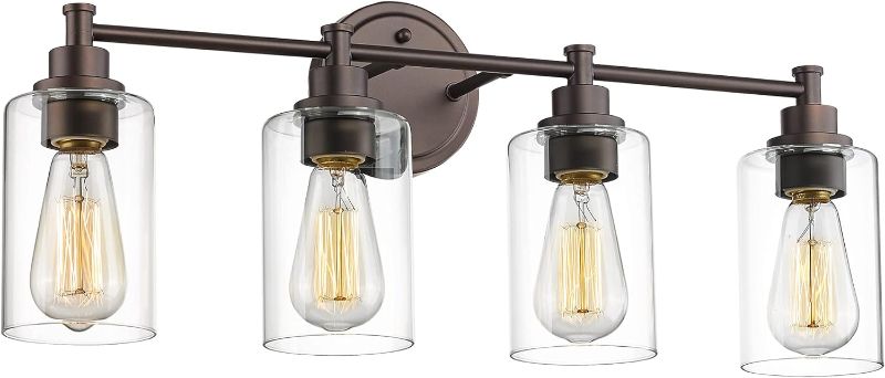 Photo 1 of FEMILA Bathroom Vanity Light Fixture, 4-Light Farmhouse Wall Vanity Lights, Oil Rubbed Bronze Finish with Clear Glass Shade, 4FYC56B-4W ORB
