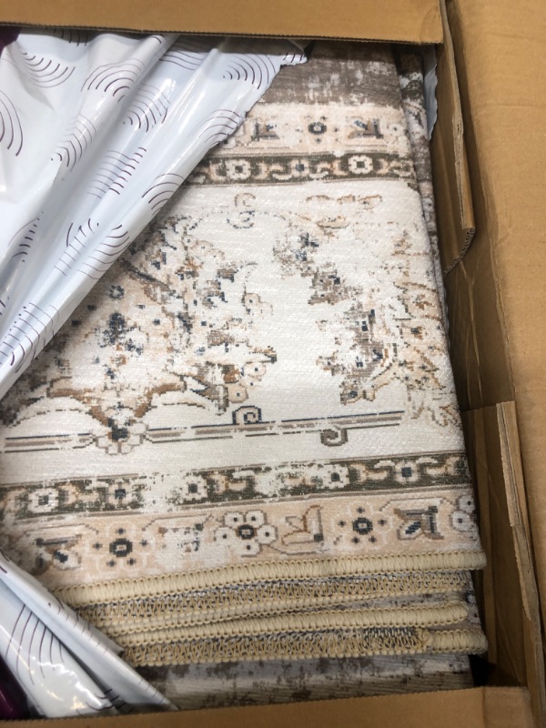 Photo 1 of jinchan Area Rug 8x10 Washable Boho Living Room Rug Taupe Floral Print Large Rug Indoor Soft Distressed Foldable Carpet Thin Rug Bedroom Dining Room Office Farmhouse 8'x10' Distressed Taupe