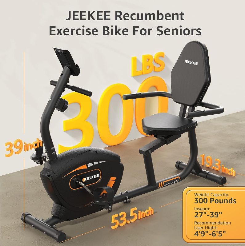 Photo 1 of JEEKEE Recumbent Exercise Bike for Adults Seniors - Indoor Magnetic Cycling Fitness Equipment for Home Workout Black
