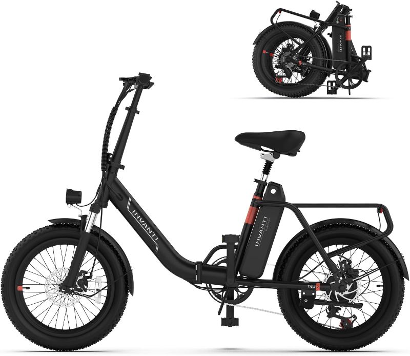Photo 1 of INVANTI Electric Bike, 20" Fat Tire Step-Thru Electric Bicycle, 900W Power Motor 45 Miles 20MPH Top Speed, Dual Suspension & 7-Speed Folding Ebike for Adults with Rear Rack
