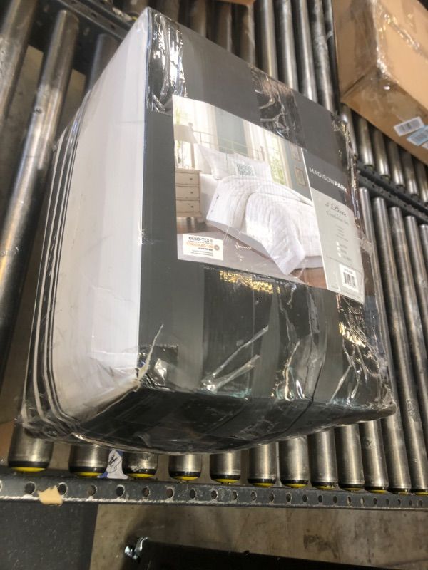 Photo 2 of Madison Park Celeste Comforter Set-Textured Luxury Design All Season Down Alternative Bedding, Matching Sham, Decorative Pillows, King(104"x92"), White 5 Piece White 5 Piece King(104"x92") Comforter Set