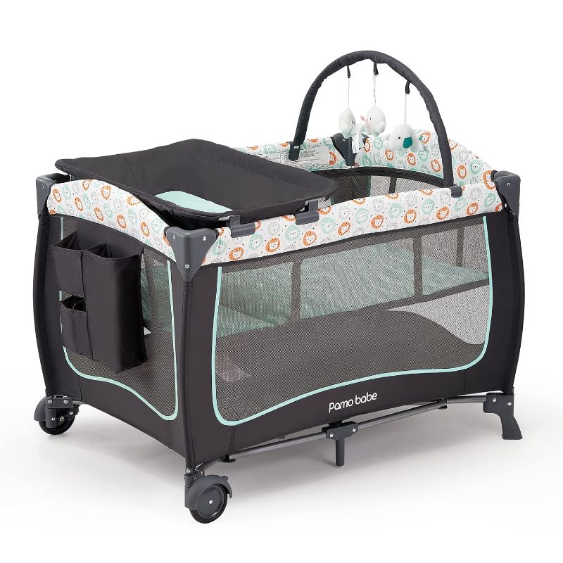 Photo 1 of Pamo Babe Portable Crib for Baby Nursery Center Playard Baby Playpen Travel Crib Diaper Changer with Mattress