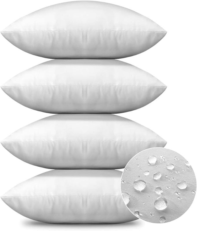 Photo 1 of OTOSTAR Premium Outdoor Pillow Inserts 20x20 Inch Set of 4 Waterproof Throw Pillow Inserts Square Garden Patio Pillow Stuffer Form Decorative Outdoor Pillows for Couch Bed Sham Cushion Stuffer (White)