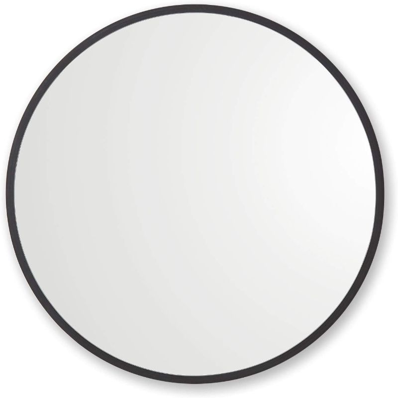 Photo 1 of Seal---24” x 24” Black Rubber Framed Mirror | Round Bathroom Wall Mirror