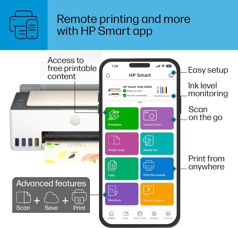 Photo 1 of HP ENVY Inspire 7255e Wireless Color Inkjet Printer, Print, scan, copy, Easy setup, Mobile printing, Best for home, Instant Ink with HP+, White New