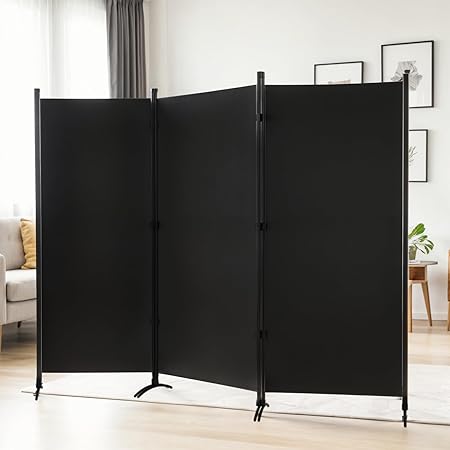 Photo 1 of Room Divider 3-Panel Privacy Screen, Portable Screen Steel Frame with Hook&Loop for Home, Office, Classroom, Studio, Meeting Black