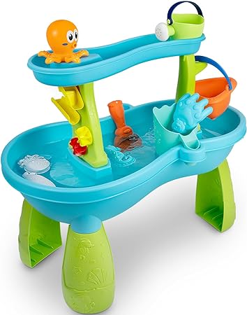 Photo 1 of Kids Water Table for Toddlers 2-Tier Water Table Outdoor Toys for Toddlers Boys Girls Water Sand Activity Tables Summer Outdoor Water Toys for Outside Backyard for Toddlers Age 3-5
