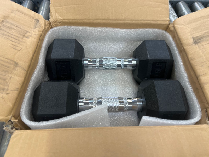 Photo 1 of Tru Grit Fitness Hex Elite TPR Dumbbells - Rubber Dumbbells Designed with Chrome-Plated Steel Handles, TPU Heads, and Hexagon-Shaped Rubber-Encased Ends   17.5 LB