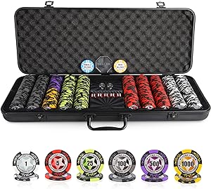 Photo 1 of Poker Chip Set with Denominations, 500 PCS 14 Gram Clay Composite Casino Chips with ABS Case & 2 Decks of Plastic Cards, for Texas Holdem Blackjack Gambling Games