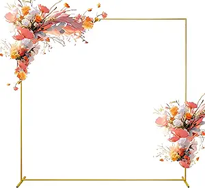 Photo 1 of Square Gold Backdrop Stand?Wedding Birthday Party Arch Metal Adjustable Size Flower Ring Frame?Ceremony Anniversary Garden Arbor Outdoor?Baby Shower Photo Booth Background Decoratio