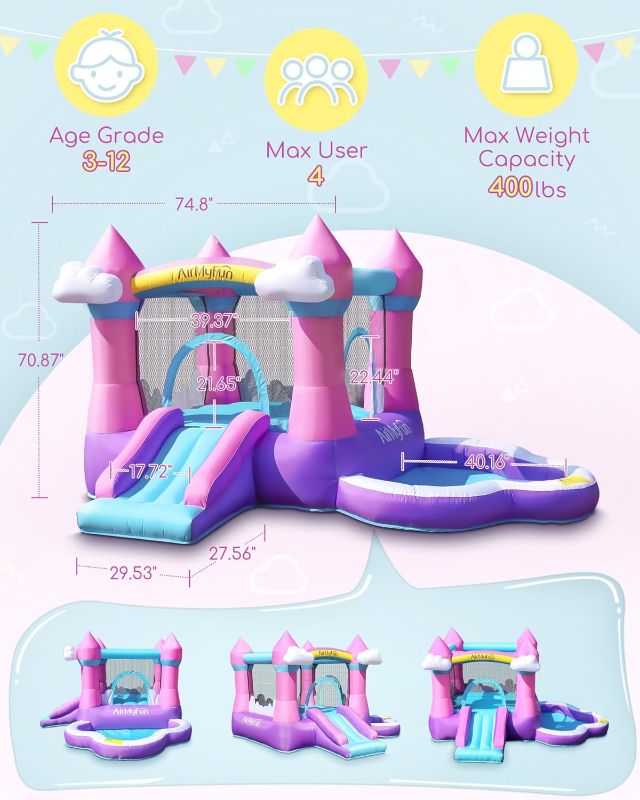 Photo 1 of AirMyFun Pink Inflatable Bounce House for Toddlers 3-8: Bouncy Castle for Kids Outdoor Indoor with Slide Blow Up Jump House Bouncer with Blower Ball Pit for Backyard Toddler Kid Children Birthday Gift

