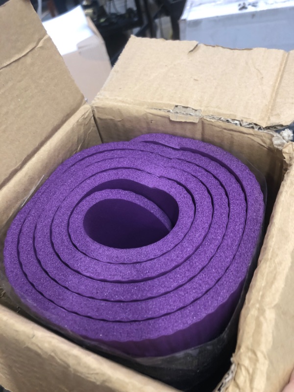 Photo 2 of Gaiam Essentials Thick Yoga Mat Fitness & Exercise Mat with Easy-Cinch Yoga Mat Carrier Strap, Purple, 72 inchl x 24 inchw x 2/5 inch Thick
