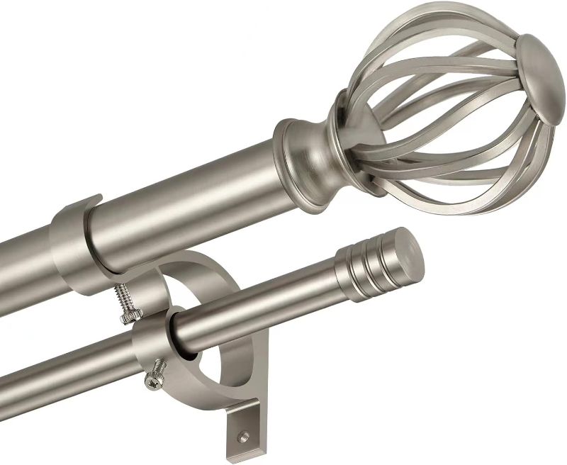 Photo 1 of Brushed Nickel Double Curtain Rods 72-144", Decorative Double Curtain Rods with Round Cage & Barrel Finials, 1-Inch Front and 5/8 Inch Back Double Rod Curtain Rod, Adjustable Double Drapery Rod
