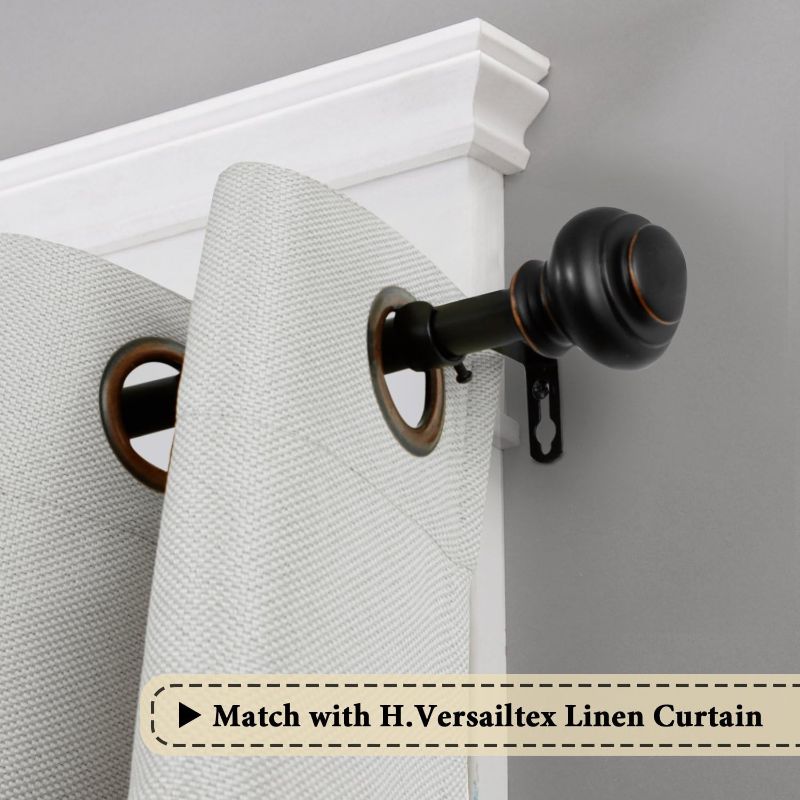 Photo 1 of H.VERSAILTEX Single Window Curtain Rods for Windows 28 to 48 Inches Adjustable Decorative 3/4 Inch Diameter with Classic Finials, Black with Antique Bronze Finishing