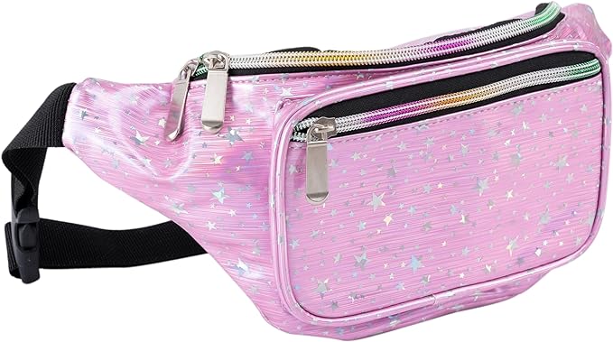 Photo 1 of Holographic 80s 90S Rave Stars Neon Transparent Gravel Fanny Pack for Women - Great Waist Pack for Games, Concerts, Rave, Festival, Travel pink stars