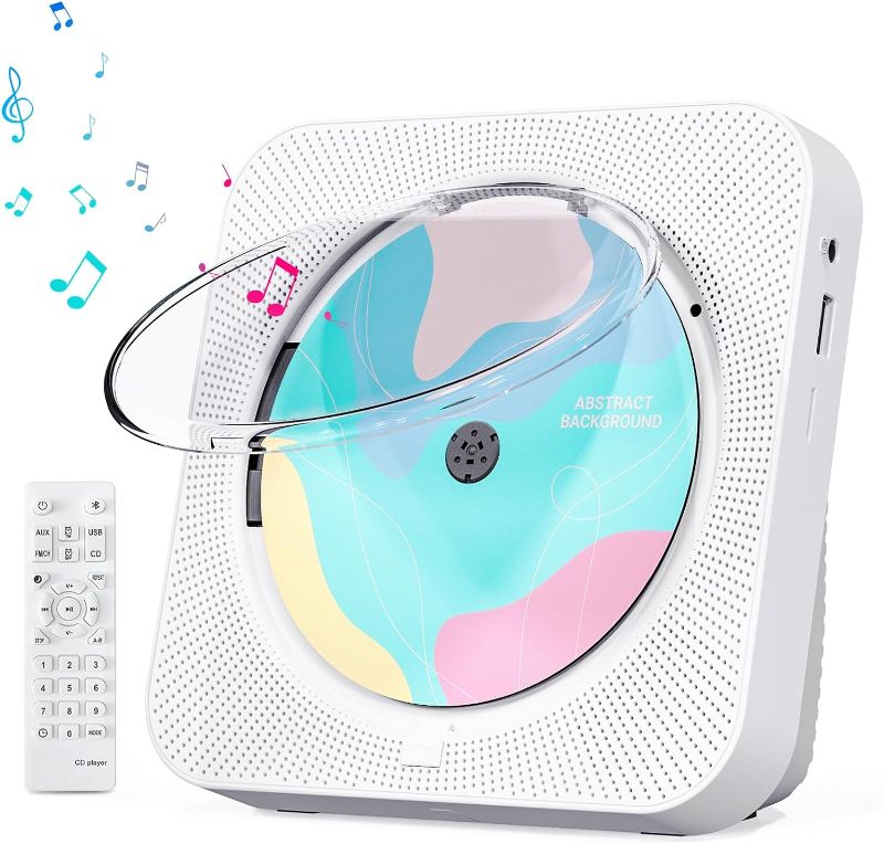 Photo 1 of CD Player Portable with Bluetooth 5.1 Transmitter and Reciever Desktop CD Player with HiFi Sound Speakers,Remote Control,Dust Cover,LED Display,Boombox FM Radio for Home,Gift,Kids (White)