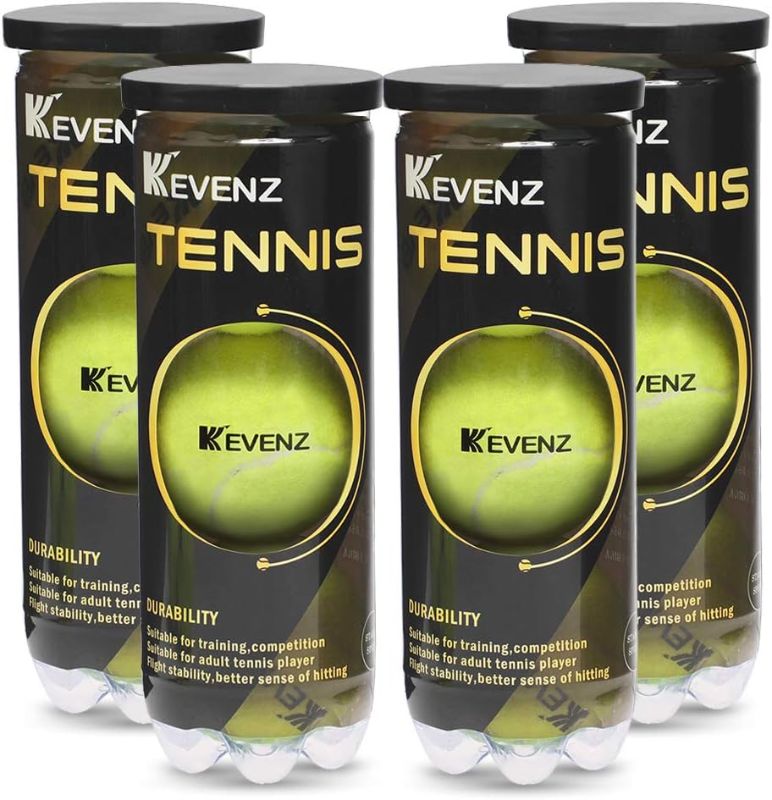 Photo 1 of KEVENZ Professional Tennis Balls, Highly Elasticity, More Durable, Good for Competiton and Training (4 Cans, 12 Balls)