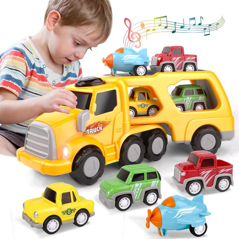 Photo 1 of 
5 in-1 Toy Trucks for Boys,Toddler Toys for 1 2 3 4 5 6 Year Old Girls and Boys,Big Transport Truck with 4 Small Pull Back Cars,Carrier Truck Toy