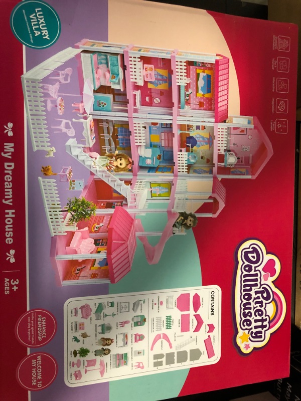 Photo 1 of Dollhouse Play House for Girl, Doll House with Lights & Two Dolls & Furniture Accessories, Toddler DIY Princess House Playhouse Pretend Set Toy, Birthday Gift for 3 4 5 6 7 Year Old(11 Room)
