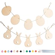 Photo 1 of GENMOUS Wooden Easter Wood Garland Banner, Rabbit and Eggs Wall Hanging Sign for Festival Party Home Home Indoor Outdoor Spring Decor with Paint