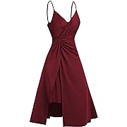 Photo 1 of Size 3XL--DRESSFO Women's Spaghetti Strap Midi Dress Wrap V Neck Twisted Split Cami Dress Cocktail Semi Formal Dresses