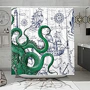 Photo 1 of DESIHOM Green Nautical Octopus Tall Shower Curtain Set, Funny Ocean Kraken Shower Curtains for Bathroom