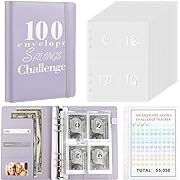 Photo 1 of 100 Envelopes Money Saving Challenge Budget Binder, A5 Savings Binder with Cash Envelopes-Easy & Fun Way to Save $5,050, Cash Stuffing Envelopes for Budgeting