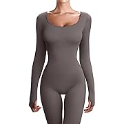 Photo 1 of Size M---OQQ Women Yoga Jumpsuits Ribbed One Piece Long Sleeve Workout Jumpsuits Tea leaf