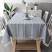 Photo 1 of VINWO Solid Color Tassel Heavy Weight Cotton Linen Tablecloth for Rectangle Table (Gray, Rectangle/Oblong, 54" x 118")