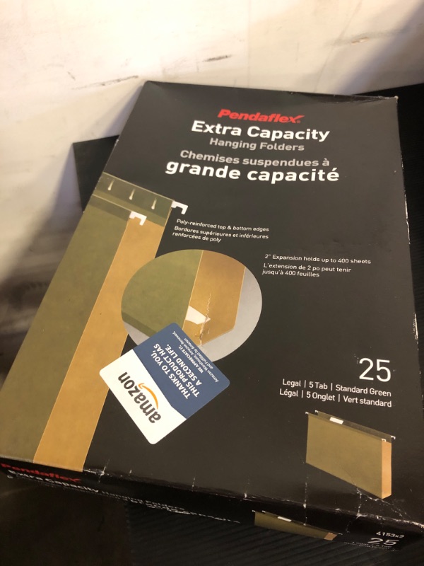 Photo 2 of Pendaflex Extra Capacity Reinforced Hanging File Folders, Legal Size, Standard Green, 1/5 Cut, 25/BX (4153x2) 2" File Folders + Reinforced Hanging Folders