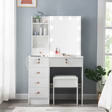 Photo 1 of Vanity Desk with Mirror and Lights, Makeup Vanity with 3 Lights Modes & Brightness Adjustable, Large Vanity Table Set with 5 Drawers

