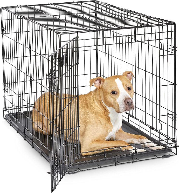 Photo 1 of MidWest Homes for Pets Newly Enhanced Single Door iCrate Dog Crate, Includes Leak-Proof Pan, Floor Protecting Feet , Divider Panel & New Patented Features, Black
