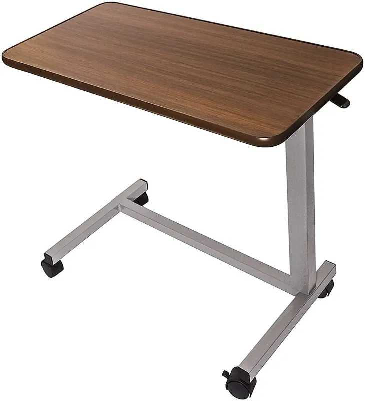 Photo 1 of Vaunn M880N-IVGY-YYVM Medical Adjustable Overbed Table with Wheels - Walnut
