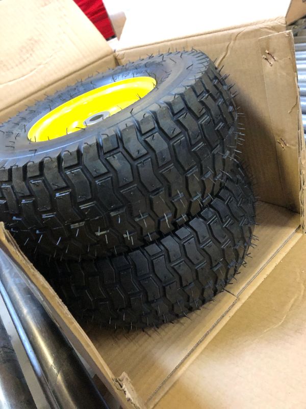 Photo 2 of 13x5.00-6 Tire and Wheel Assembly (2-Pack), Tubeless Lawn Mower Tire with Rim, with 3/4” Bushings and 3” Centered Hub Length
