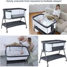 Photo 1 of ANGELBLISS Baby Bassinet Bedside Crib with Storage Basket and Wheels, Easy Folding Bed Side Sleeper Adjustable Height Portable Crib for Newborn
