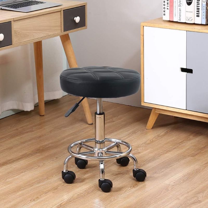 Photo 1 of KKTONER Round Rolling Stool Chair PU Leather Height Adjustable Swivel Drafting Work SPA Shop Salon Stools with Wheels Office Chair Small (Black)
