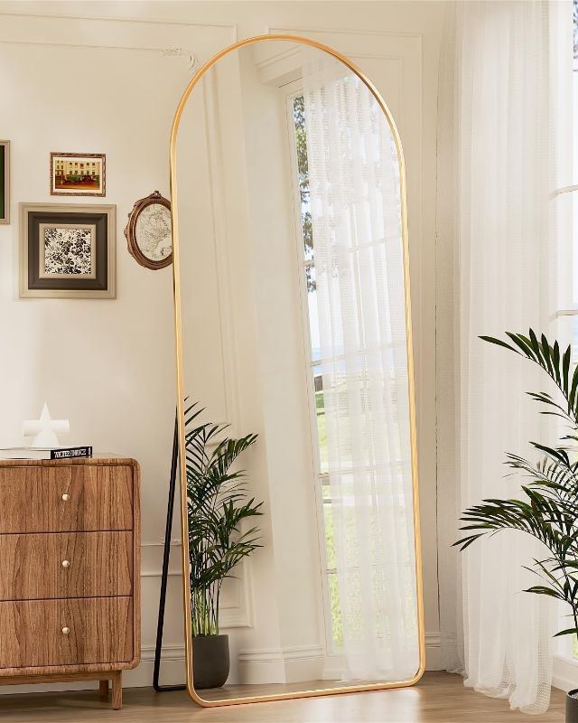 Photo 1 of Full Length Mirror, 65"x24" Floor Mirror Freestanding, Floor Standing Mirror Full Body Mirror with Stand for Bedroom, Hanging Mounted Mirror for Living Room Cloakroom, Gold