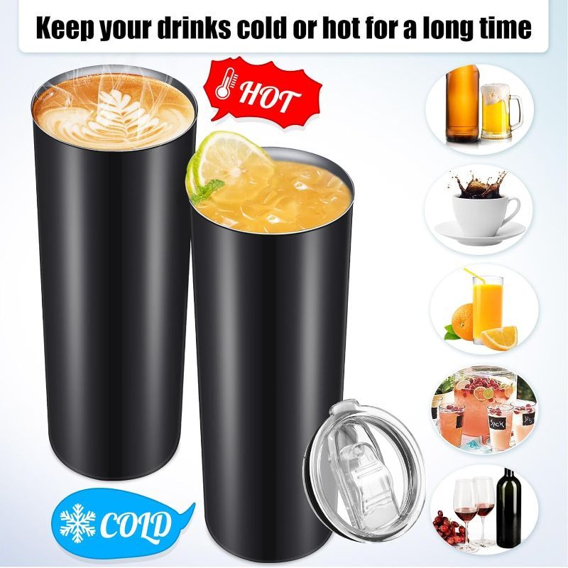 Photo 1 of 20 oz Stainless Steel Skinny Tumbler Water Tumbler Cup Insulated Stainless Steel Cups with Lid Double Layer Travel Coffee Mug Reusable Tumblers for Hot Cold Drink Home Office Car Use (Black)