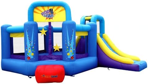 Photo 1 of Bounceland Pop Star Inflatable Bounce House Bouncer (NO Blower), Large Bouncing Area with Long Slide, Climbing Wall, Basketball Hoop, 15 ft x 13 ft x 8.3 ft H, Pop Star Kids Party Theme
