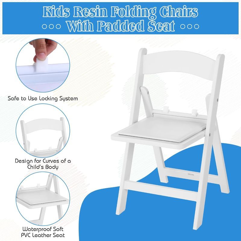 Photo 1 of FairySandy  Kids Plastic Folding Chair  White Stackable Children Foldable Chair with Padded Seat Commercial Kids Chair for School Classroom Indoor Outdoor Event Party, Heavy Duty 220 Lbs