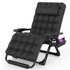Photo 1 of Koepp 33 in.W Black Metal Zero Gravity Outdoor Recliner Oversized Lounge Chair with Cup Holder and Cushions
