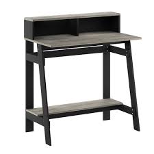 Photo 1 of Furinno Simplistic A Frame Computer Desk, Black/French Oak Grey & Just 3-Tier Turn-N-Tube End Table/Side Table/Night Stand/Bedside Table with Plastic Poles, 1-Pack, French Oak Grey/Black Black/Grey Desk + Bedside Table, 1-Pack