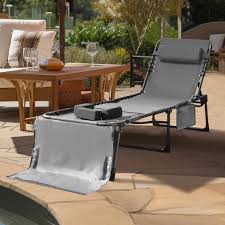 Photo 1 of Chaise Lounge Chairs for Outside Tanning Chair with Face Hole, Pillow and Side Pocket, Dark Gray
