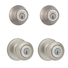 Photo 1 of Cove Satin Nickel Keyed Entry Door Knob and Single Cylinder Deadbolt Project Pack featuring SmartKey and Microban

