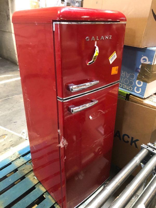 Photo 2 of Retro Top Freezer Refrigerator with Dual Door True Freezer, Frost Free in Red