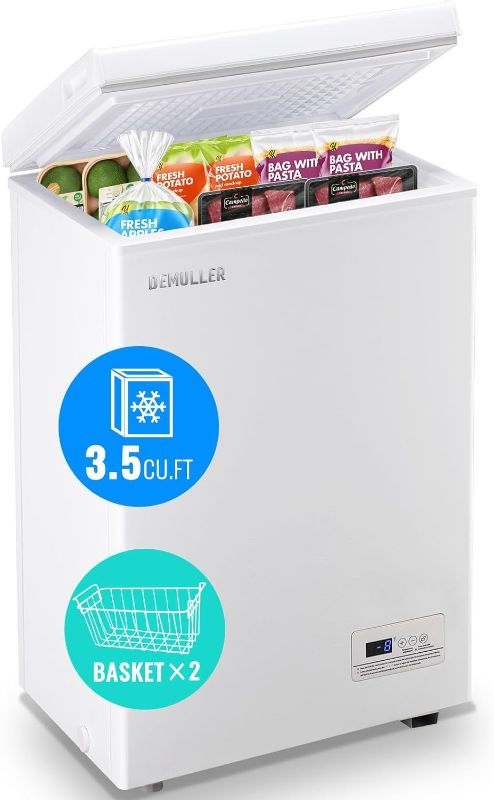 Photo 1 of Chest Freezer 3.5 CU.FT Ultra-Low Temperature Deep Freezers (Down to -12-50?) with Two Removable Baskets Freestanding White Small Mini Compact Fridge Freezer for Home/Kitchen/Office
