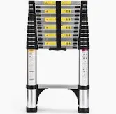 Photo 1 of Telescoping Ladder, SocTone 12.5 FT Aluminum Lightweight Extension Ladder with 2 Triangle Stabilizers, Heavy Duty 330lbs Max Capacity, Multi-Purpose Collapsible Ladder for RV or Outdoor Work
