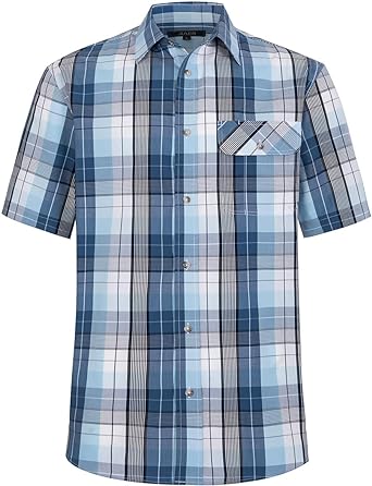 Photo 1 of JIAER Men's Casual Stylish Short Sleeve Button-Up Plaid Shirts Cotton Shirt https://a.co/d/hePB52C