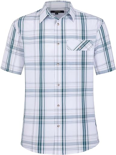 Photo 1 of Men's Casual Stylish Short Sleeve Button-Up Plaid Shirts Cotton Shirt
