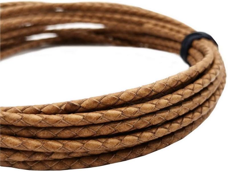 Photo 1 of 5 Yards 4mm Braided Leather Cords Round Leather Bolo Strap Distressed Tan
